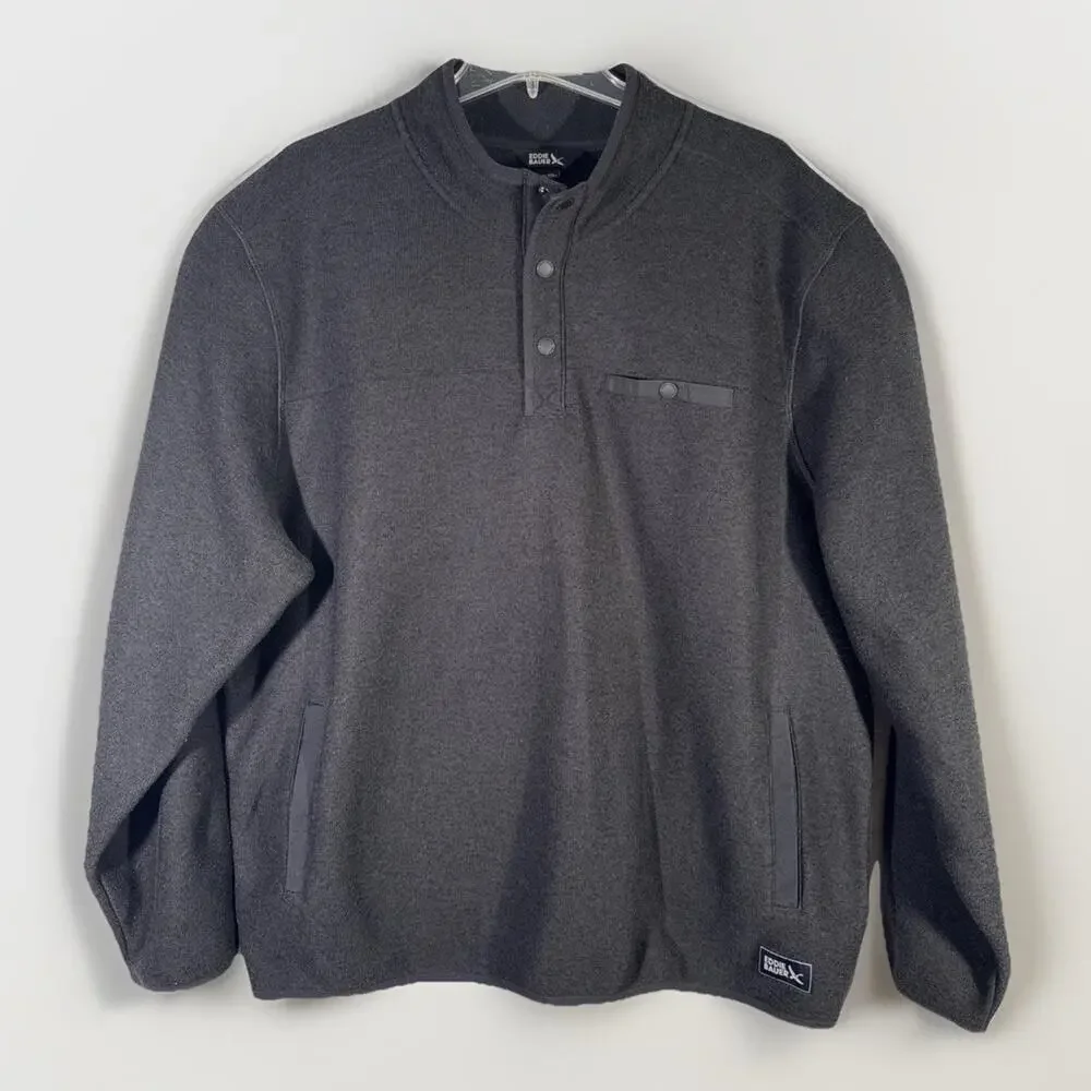 Eddie Bauer Mens 2XL Black Sweater Fleece Pullover 1/4 Quarter Snap Mock Neck